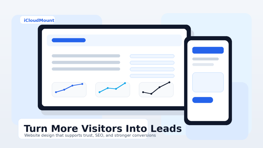 Featured image with website and mobile UI visuals and the phrase Turn More Visitors Into Leads