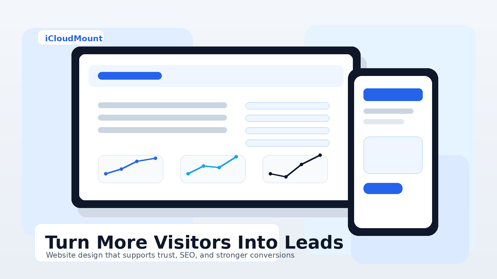 Featured image with website and mobile UI visuals and the phrase Turn More Visitors Into Leads