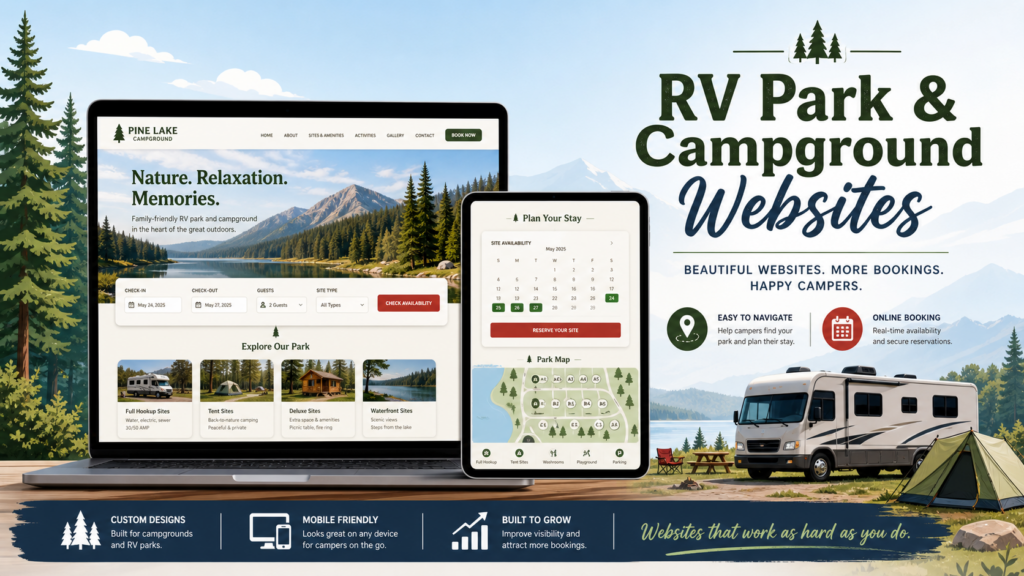 RV park and campground website design for direct bookings and outdoor accommodation businesses